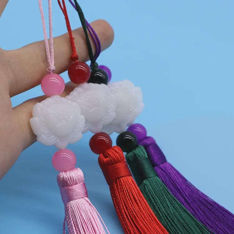 Double-Sided White Jade Lotus Tassel Fan Pendant - Antique Decoration Accessory