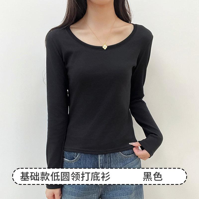 6 Strictly Selected 5 Cotton Round Neck Front Shoulder Bottoming Shirt Women's Spring Inner Slim and Thin T-shirt