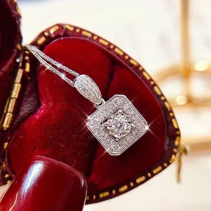 

European and American Square Pendant Micro-set Zircon Clavicle Chain Exquisite Copper Ornaments High-quality Fashion Necklace