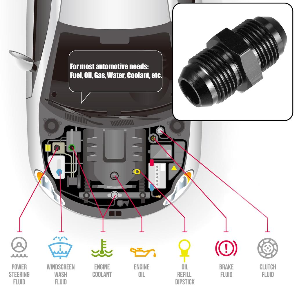 uxcell Car Fuel Pipe Connector Universal Male To Male Flare Coupling Hose Fitting Adapter Black 1pcs AN8