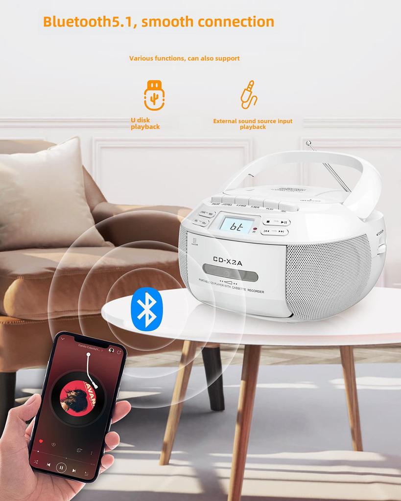 Grenzüberschreitende Bluetooth Boombox: CD/USB/Radio/MP3-Player