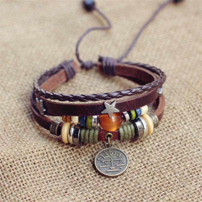 

Браслет в стиле панк из многослойного красного агата с двенадцатью знаками зодиака для мужчин и женщин