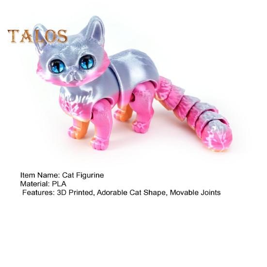 3D Printed Cat Figurine Movable Joints Cat Figure Articulated Animal Model Toy Home Office Bookshelf Desktop Decoration Ornament