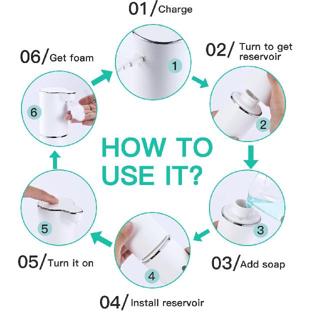 LAOPAO Soap Dispenser, Automatic Foaming Hand Soap Dispenser Touchless Rechargeable Bathroom Countertop Soap Pump for Kids Xmas Gift 300ml