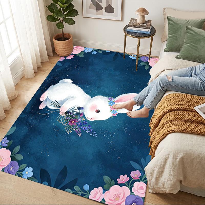 Floral Bunny Living Room Nonslip Area Rug Soft Carpet For Bedroom Game Playroom Sofa Office Home Decor Doormat Christmas Gift C929279
