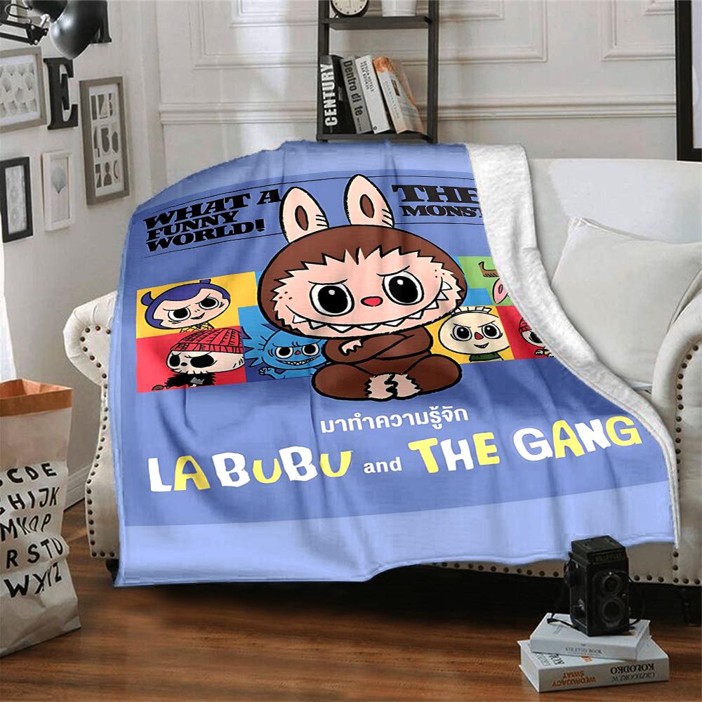1Pc Labubu Cute Cartoon Blanket Soft Comfortable Polyester Blanket All Season Cozy Throw Bedroom Office Outdoor Use Christmas Gift Choice Print Home B
