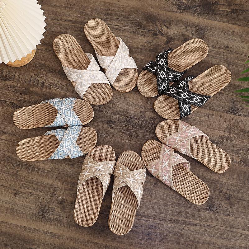 Women's Breathable Non-slip Linen Indoor Slippers - Summer Cotton Casual Sandals