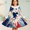Kids Girls Furry Collar Long Sleeve Star Printed Bow Waist A Line Flared Dress