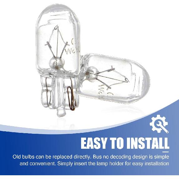 10 PCS T10 Halogen Bulbs, Dashboard Instrument Light, Side Light Replacement Bulbs, Universal for Most Cars (White)