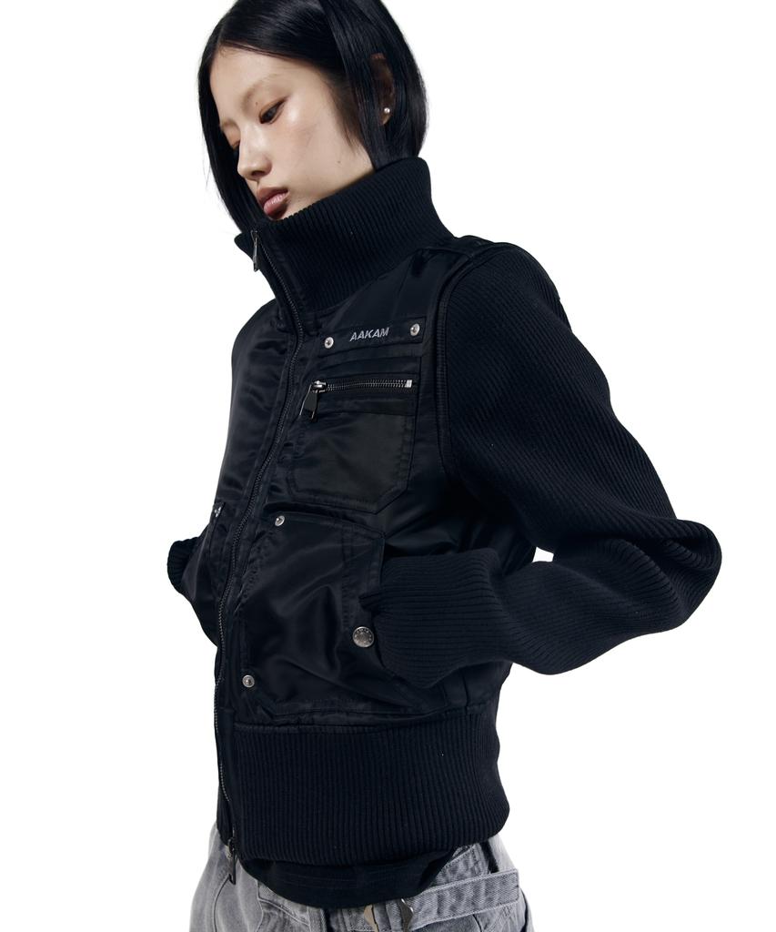 Aakam Knitted Nylon Jacket (Black)