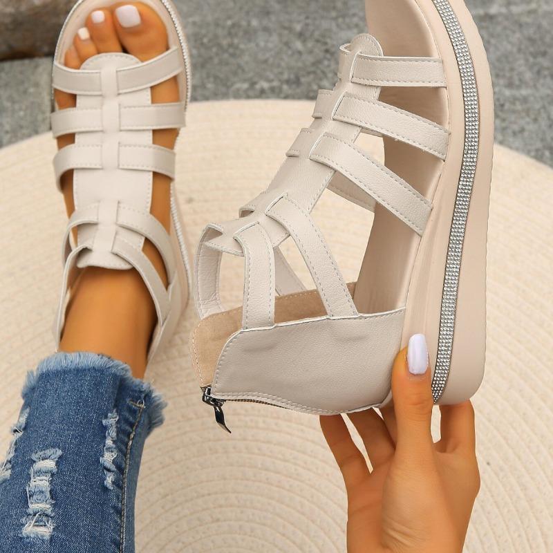 Summer sandals women's slope heel rhinestone platform sandals hollow women's shoes