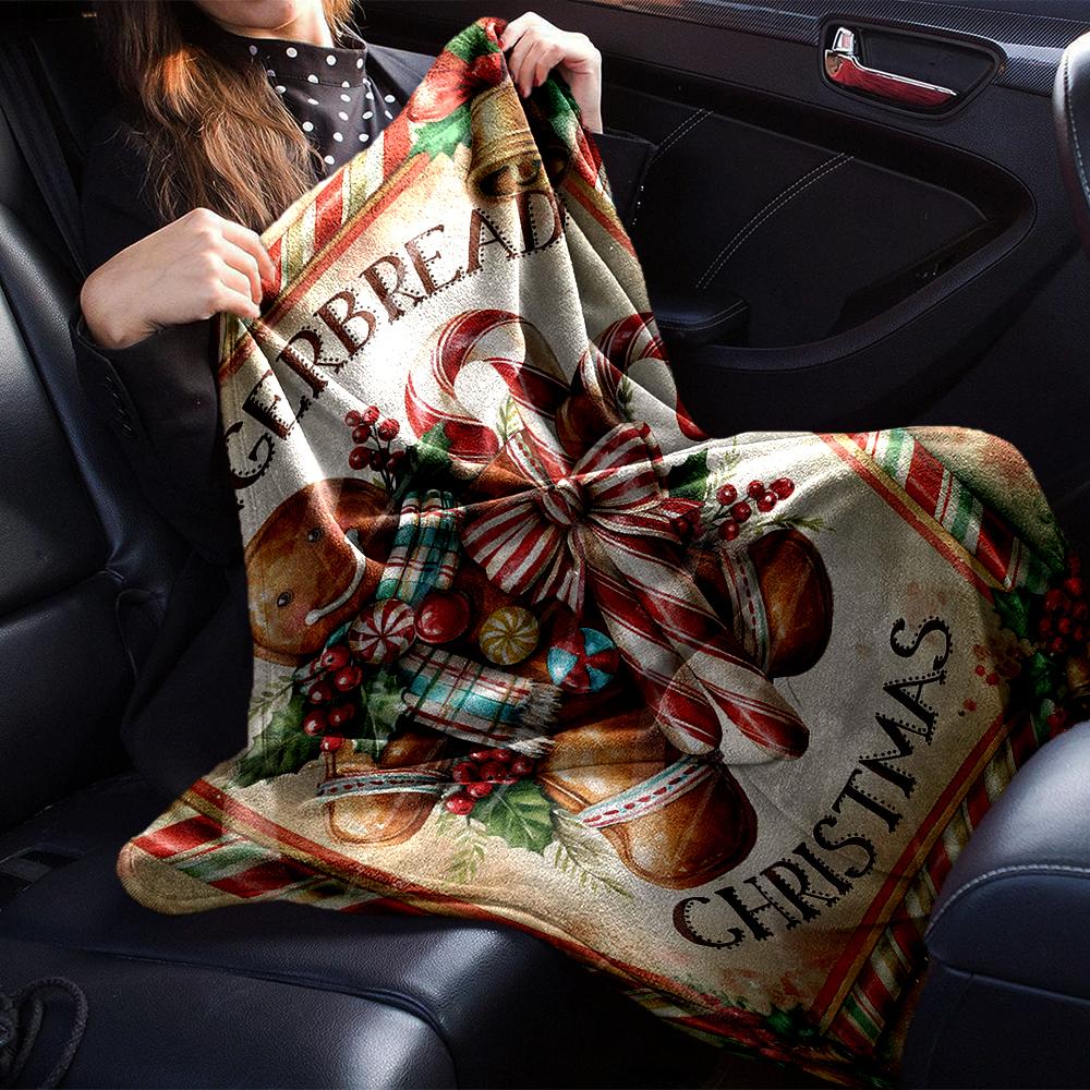 Gingerbread Christmas Decorations Blanket Soft Throw Blanket For Home Bedroom Bed Sofa Travel Office Solid Christmas Blanket
