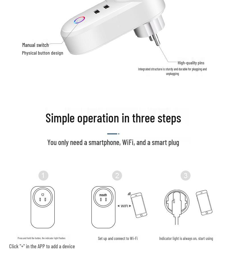 Smart WiFi Socket: USB, US/UK/EU/BR/IL/IT Compatibility