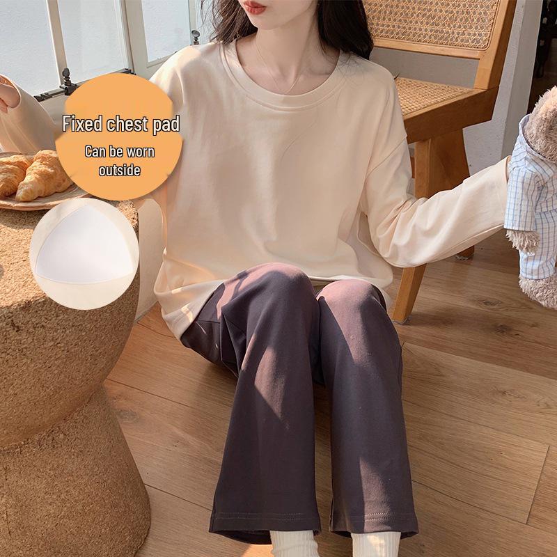 2025 Women's Long Sleeve Cotton Pajamas with Cartoon Design & Breast Pads - Versatile for Home or Outdoor Wear In Spring, Autumn, and Winter.