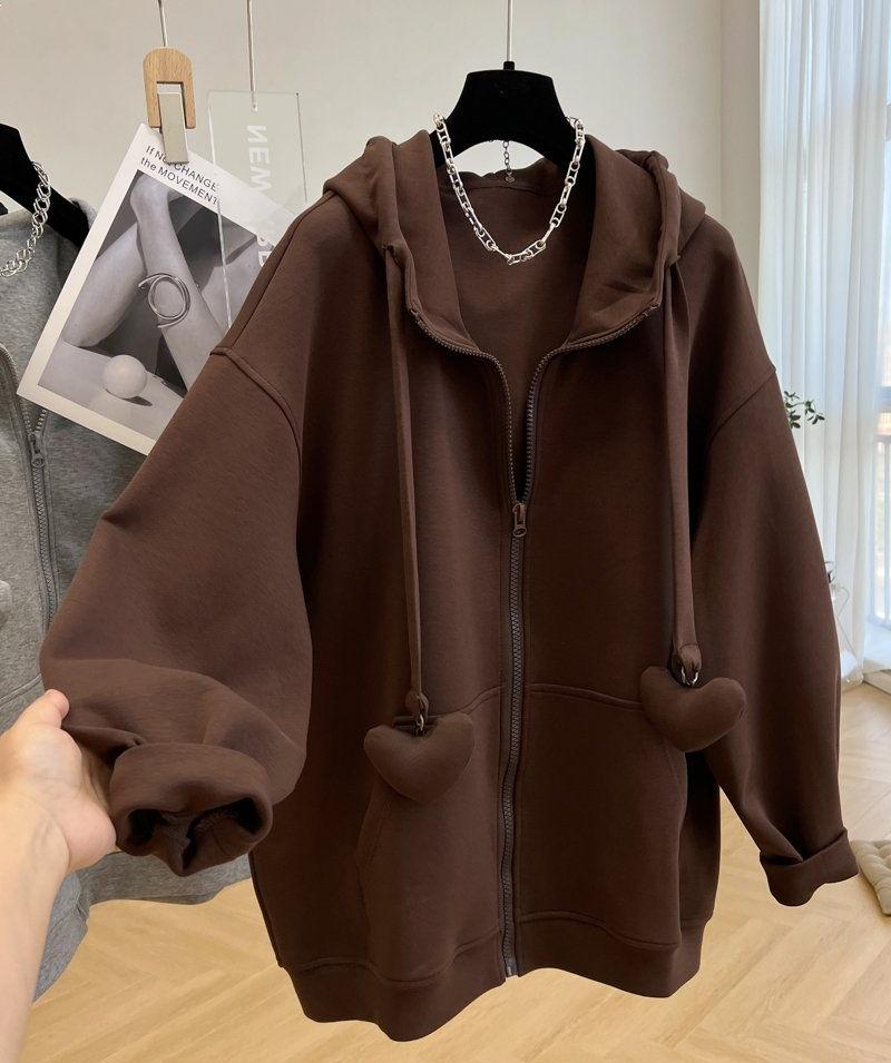 Plus Size Women Long Sleeve Hoodie Spring Autumn Loose Casual Oversized Hooded Sweatshirt Gray Black Zipper Coat