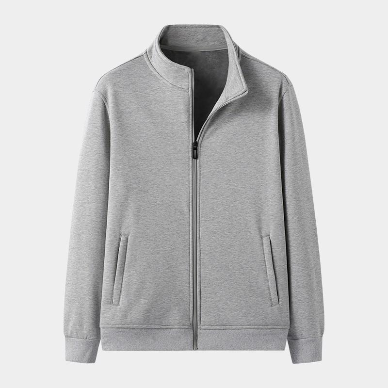 Unisex Fleece-Lined Stand Collar Zipper Sweatshirt - Casual Long-Sleeved Cardigan for Construction Workers