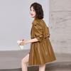 Design sense brown leather jacket women's spring and autumn new leather jacket medium and long coat
