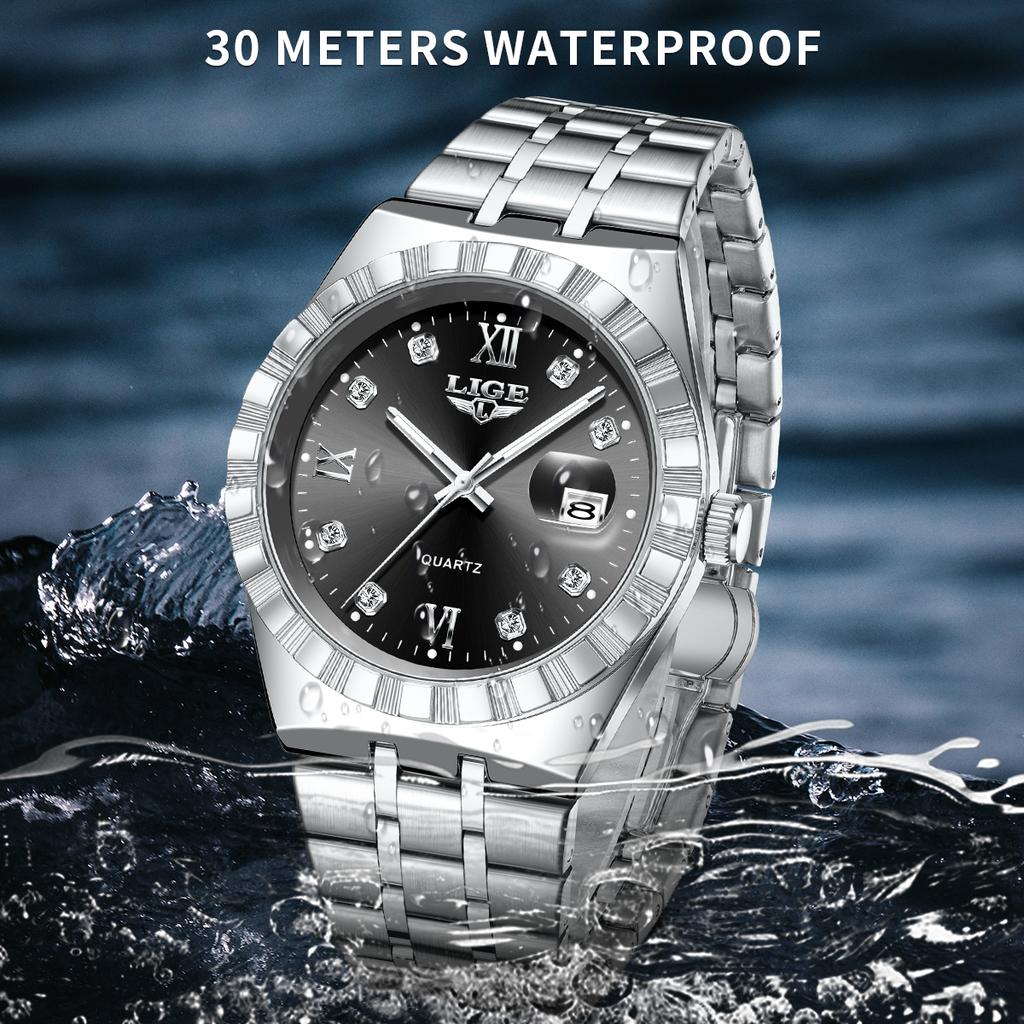 LIGE Top Luxury Quartz Man Watch Fashion Auto Date Waterproof Luminous Stainless Steel Classic Simple Watches for Men Male Gifts