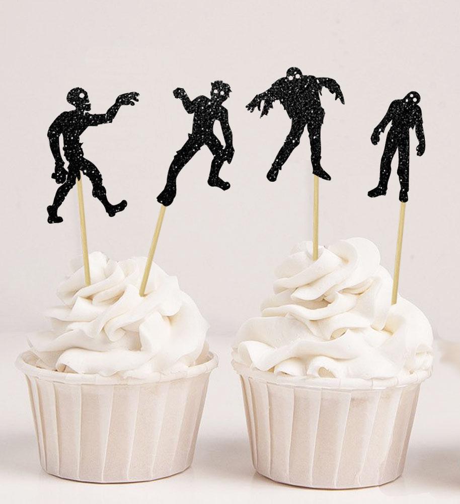 Liebes Souvenir| Halloween Zombie Silhouetten Cupcake Topper| Zombie Party Dessert Dekorationen - Packung mit