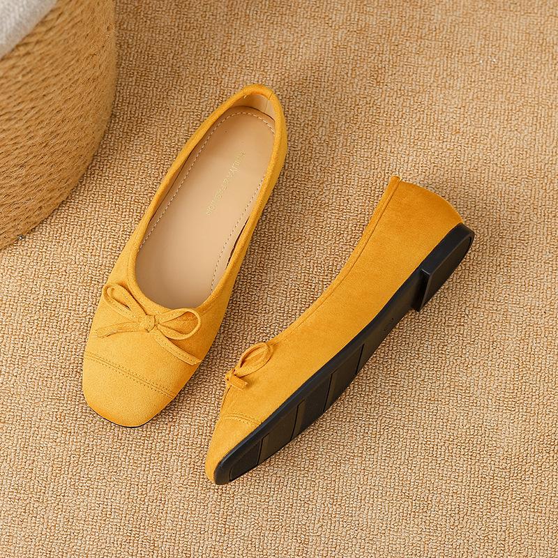 

Y791-1 French 2025 summer bow soft-soled ballet shoes versatile square head thick heel single shoes Mary Jane shoes women 40 жёлтый
