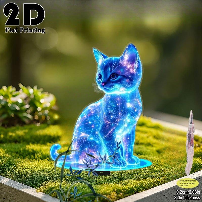 1PC Charming Art Blue Starlit Sky Cat 2D Acrylic Garden Floor Socket Waterproof for Home Courtyard Outdoor Festival Decoration