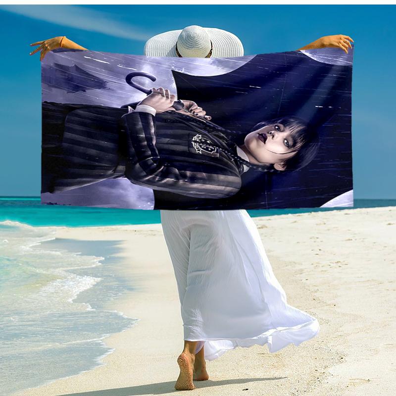 1pc Wednesday (4) Beach Towel, Comfortable and Thick, and Swimming/Bath/Picnic/Camping Towel, Suitable for Seaside Beaches