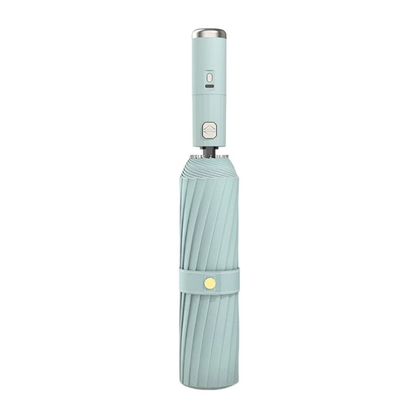 

Portable Sun Rain Umbrella with Builts In USB C Rechargeable Cooling Fan Sun Protections Umbrellas for Outdoor Activity зелений