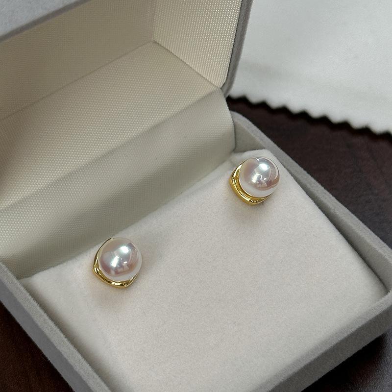 Comparable to seawater akoya sterling silver strong light with color artificial pearl square stud earrings temperament earrings women