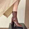 Square Heel Single Boots Autumn New Pointed Toe Side Zip Anti-Slip Wear-Resistant Heeled Booties