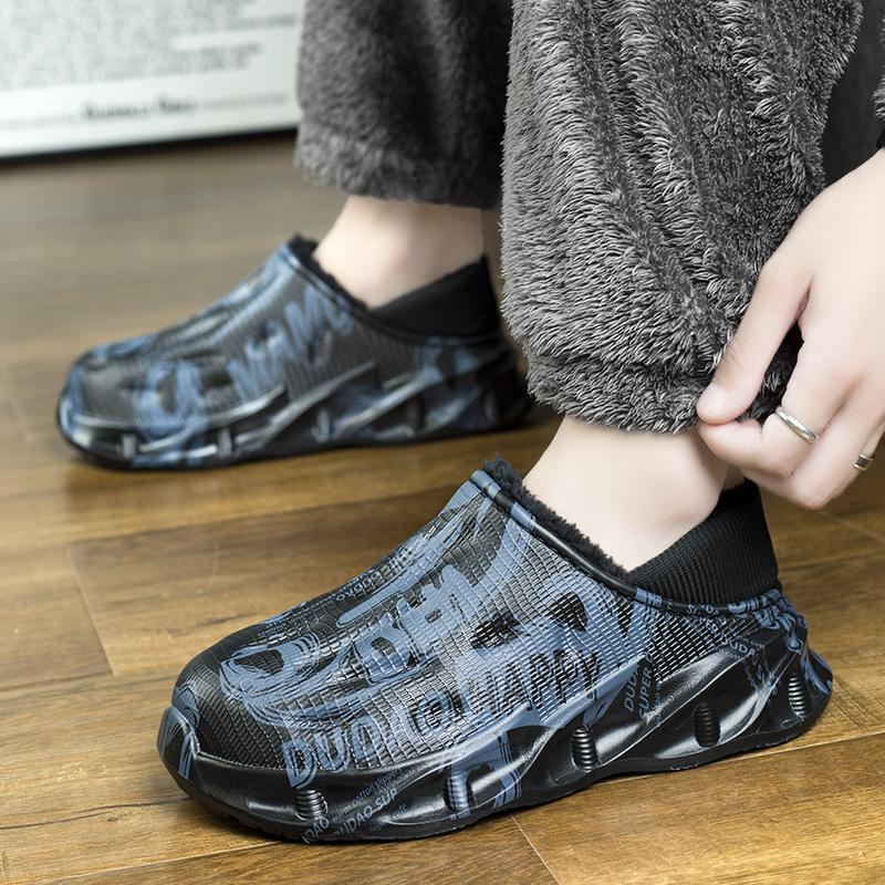 Mode Neue Herren Wasserdichte Hausschuhe Damen Herren Fell Clogs Hausschuhe Winter Herren Gartenschuhe Outdoor Rutschfeste Pantoletten Indoor Weiche Hausschuhe