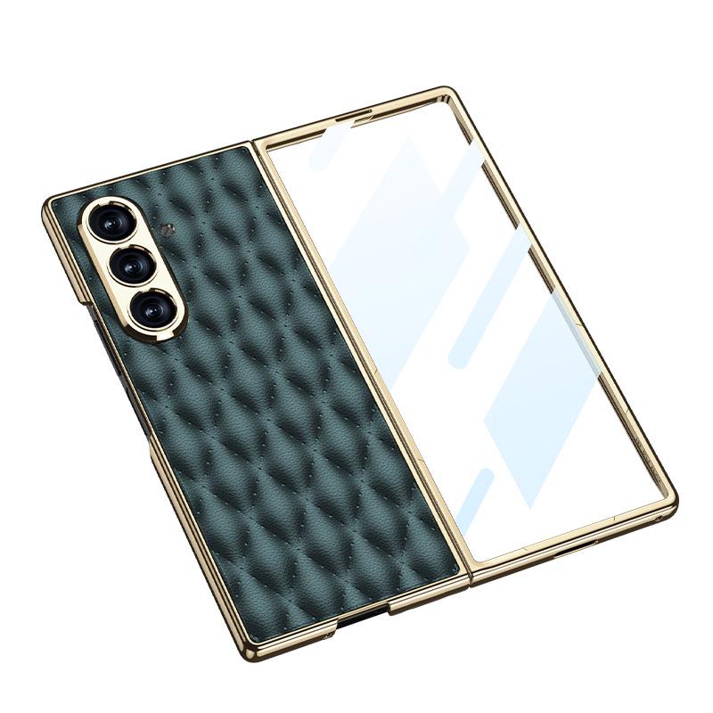 Samsung ZFold7 Luxury Diamond Lattice Leather Case with Integrated Screen Protector