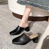 Fashion Comemore Baotou Half Slippers Women Square Head High Heels Shoes Fashion Outside Wear Thick Heel Solid Color Mules Slides Shoes