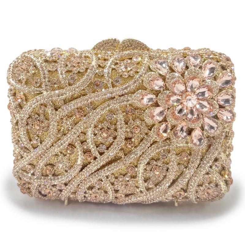

WHTUOHENG Luxury Pink Crystal Bridal Purse Diamond Banquet Clutch Stone Handbag For Wedding Dinner Party Cocktail Event Clutches 17cmX11.5cmX5.5cm шампанского