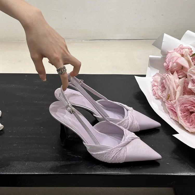 Fashion Pointed Toe Shallow Mouth High-heeled Women Sandals Summer Elegant Buckle Decorated Stiletto Women Shoes Slingback Femme