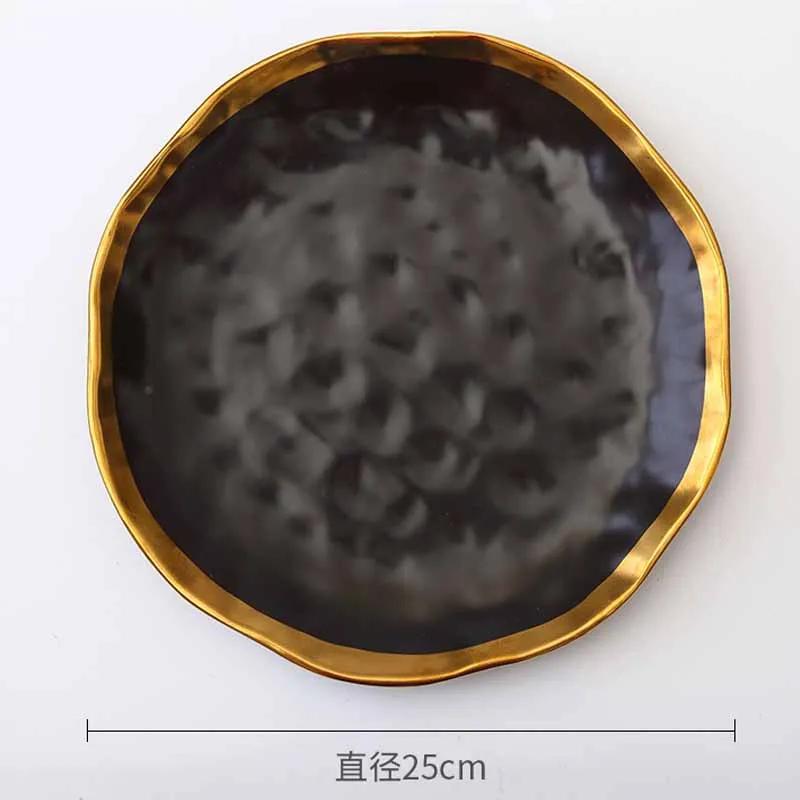 Ceramic White Steak Plate With Gold Edge Breakfast Tray Retro Bowl Dessert Pasta Dishes Western Food Container Ramen Bowl 1pcs