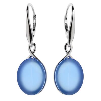 [Q7966] - Silver Earrings 'Meghan' Blue Agate Silver (rhodium-plated) - 14x11 Mm