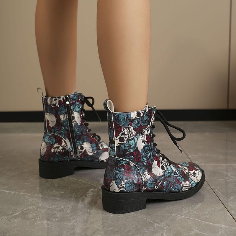 Große, lässige Schneestiefel mit dicker Sohle, Herbst-Winter-Schnürstiefel aus PU mit Mittelrohr, bedruckt, mehrere Farben, Schuhe 35-43