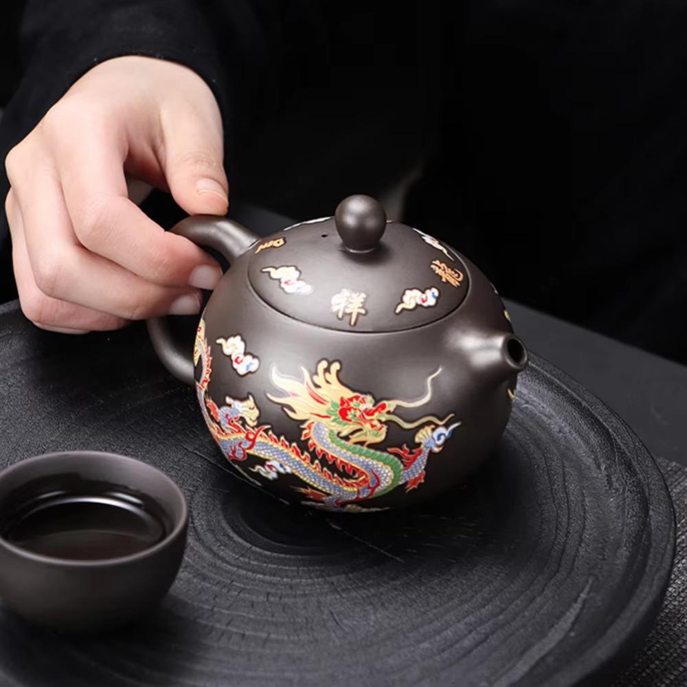 Dragons Phoenixs Pattern Changes Color Purple Clay Teapot Chinese Style Tea Infuser  Gift