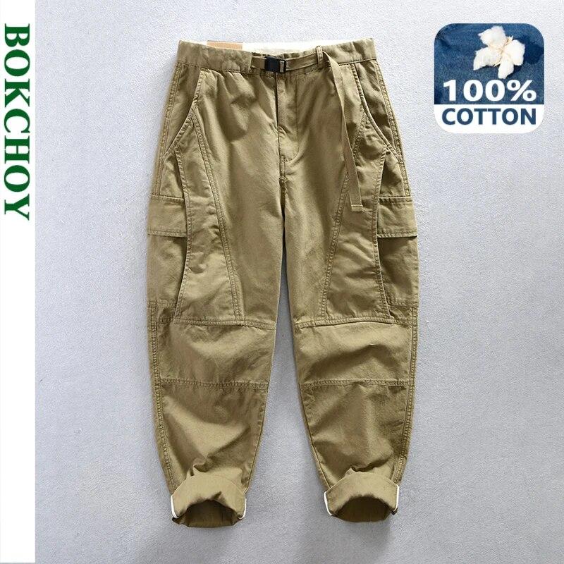 Pantaloni cargo retrò in 100% cotone autunnali Abbigliamento uomo Pantaloni da jogging quotidiani multitasche Pantaloni da uomo