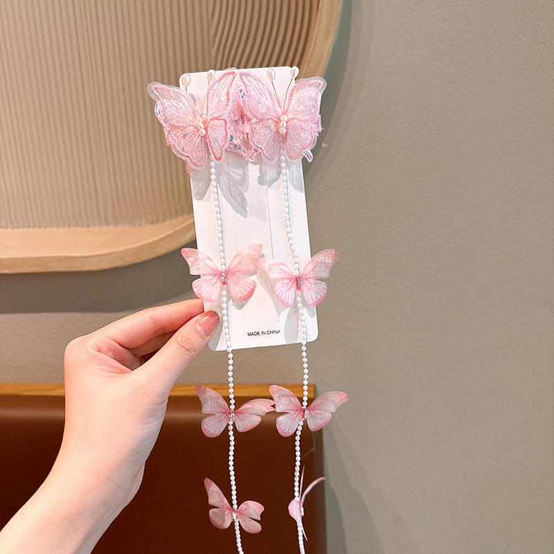 

2 шт. Принцесса Девочки Бабочка Заколки для Волос Жемчужная Кисточка Коса Заколки Сладкие Детские Аксессуары для Волос Летний Головной Убор Size fits all