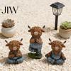 Pastoral Home Accents Yoga Highland Cow Resin Figurine, Farmhouse Style Overalls Statues, Waterproof Crafted Collectibles Garden Ornament for