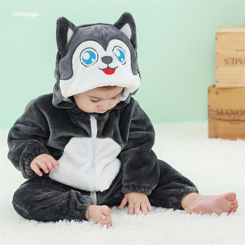 Combinaison Husky Bébé Garçon Fille Pyjama Nouveau-né Vêtements Bébé Bodys Mignons Flanelle Chaud Combinaison Une Pièce Hiver Halloween Tenue Animal 3M(2-6 Months)