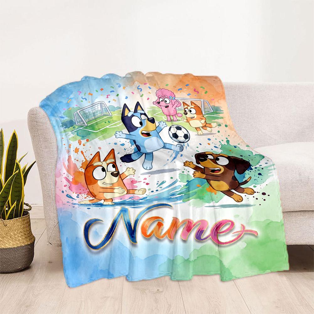 Soccer Fun Bluey Personalized Name Blanket Cozy Customizable Blanket Soft Warm Cozy for Seaside Office Picnics Couch for All Occasions