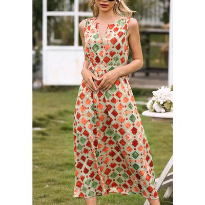 Casual Dress for Women Sleeveless Sun Flowy Summer Beach Dress V Neck A Line Dresses