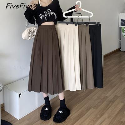 Falda Larga Negra Estilo Coreano para Mujer FiveFive Falda Plisada para Mujer Faldas Largas para Mujer Moda Falda de Línea A