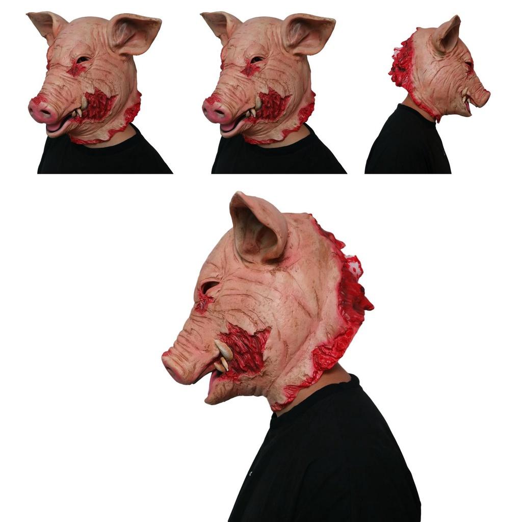 Disturbing Halloween Pig Head Mask For Masquerade Parties Animal Cosplay Latex Hood