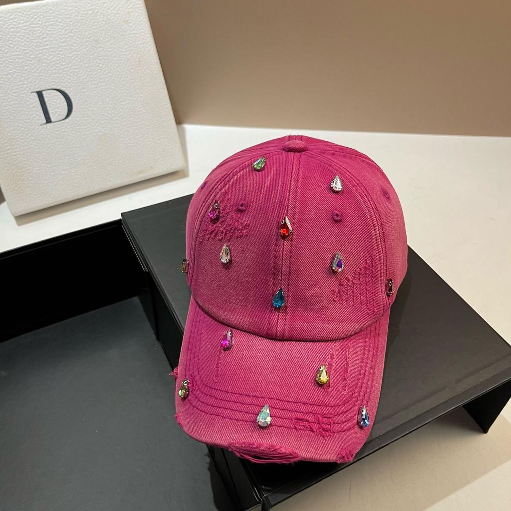 Colorful Niche Light Luxury Rhinestone Cap Youth Personality Design Washed Hole Baseball Cap Tide