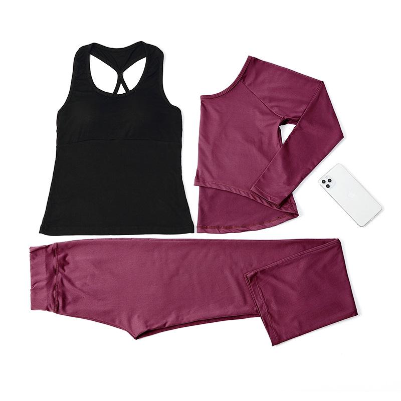 Women's Korean-Style Slimming Yoga Set with Chest Pads - Nude-Feel Double-Sided Brushed Medium-Long Sleeves