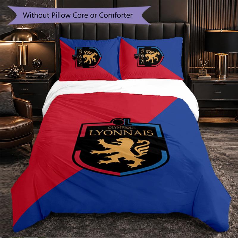 Lyon FC Themed Bedding 3Pcs Duvet Cover Set Decorative Bed Linen For Teen Room Home Decoration