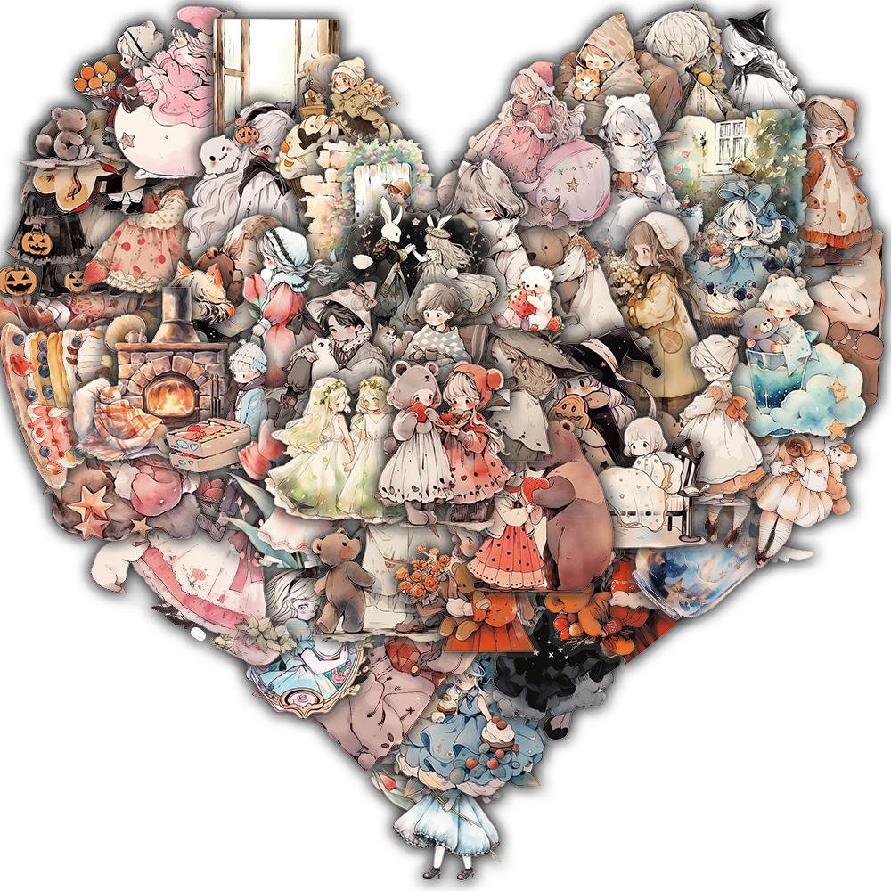 

50PCS Watercolor Fairy Tale Sticker Nostalgia Funny Creative Modern Laptop Luggage Coffee Living Room Gifts Landscaping Sticker